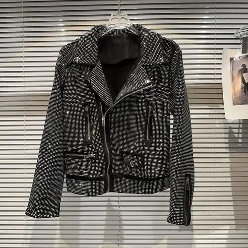 Sequined Embellished Zip Front Bomber Jacket For Women