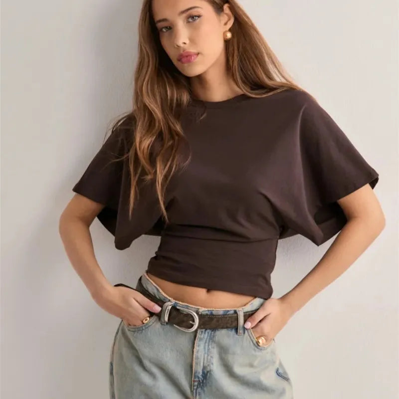 Solid Color Round Neck T Shirt