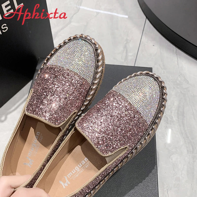 Soft Faux Leather Sequined Platform Loafers For Women