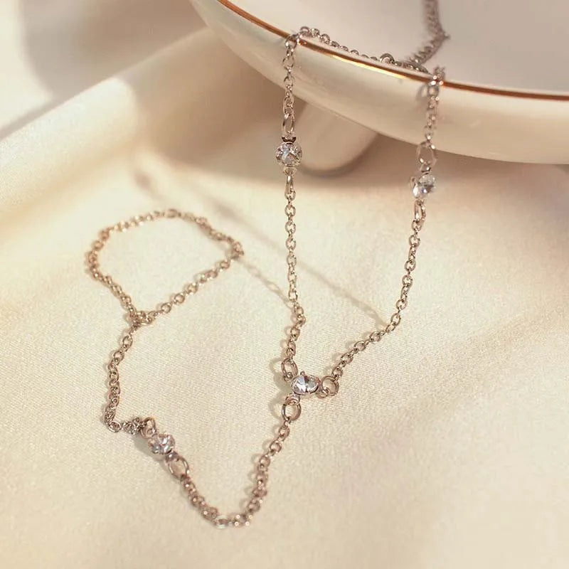 Gold Tone Crystal Finger Chain Anklet
