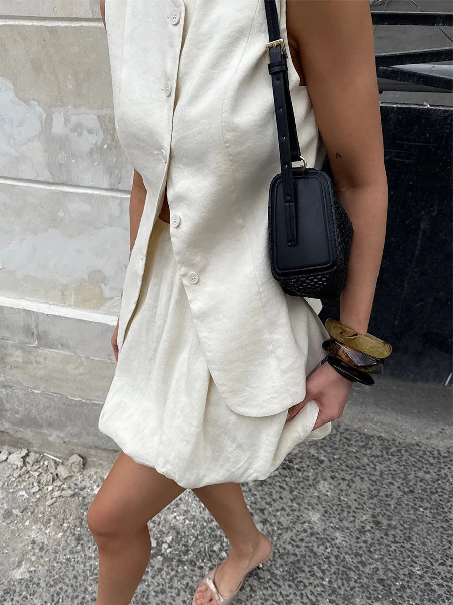 Casual Cotton Sleeveless Mini Skirt And Top Set for Women