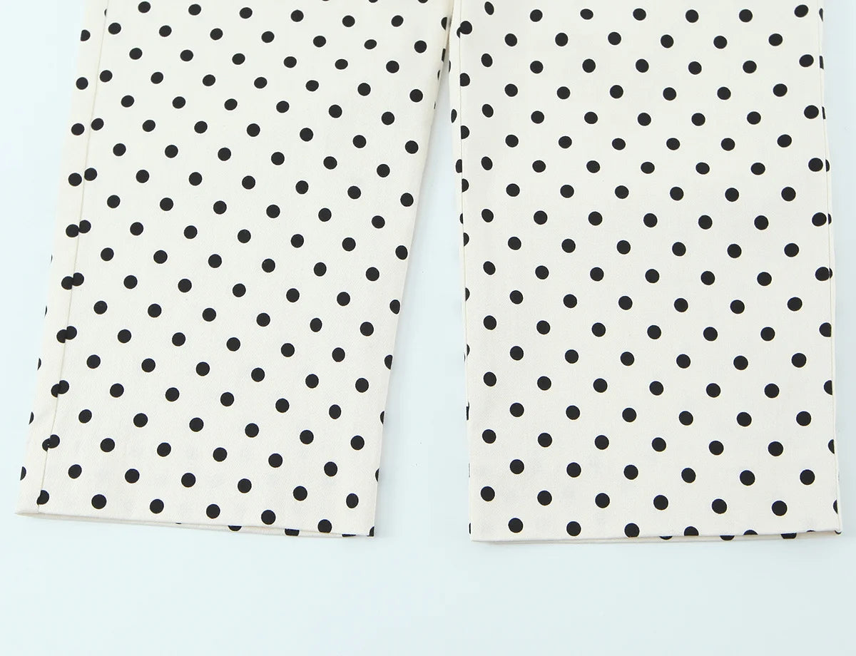 Polka Dot Shirt Jacket and Capri Pants Two Piece Set for Women