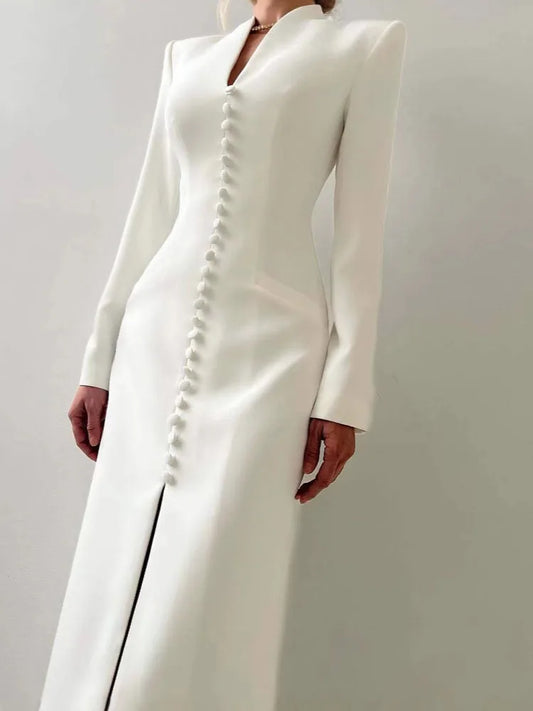 Elegant V-Neck High-Waist Slit Dress