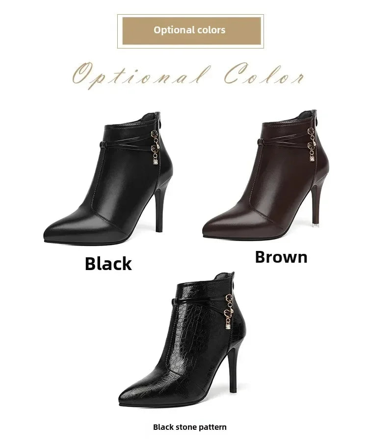Crystal Pointed Toe High Heel Ankle Boots for Women