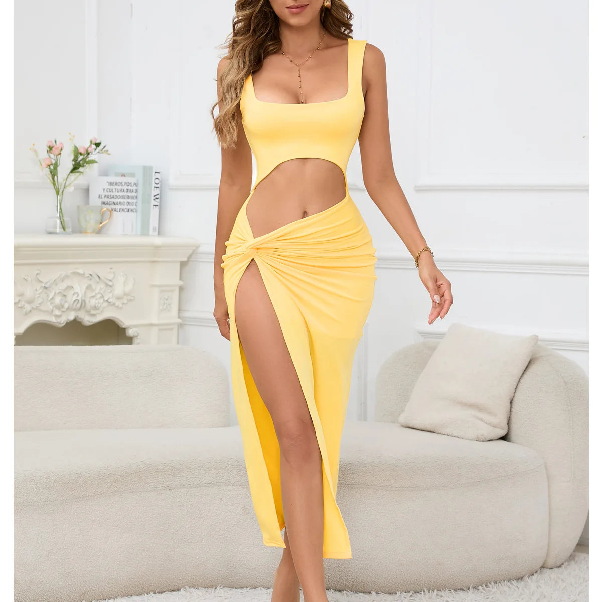 Sleeveless Hollow Cut Long Bodycon Dress for Women