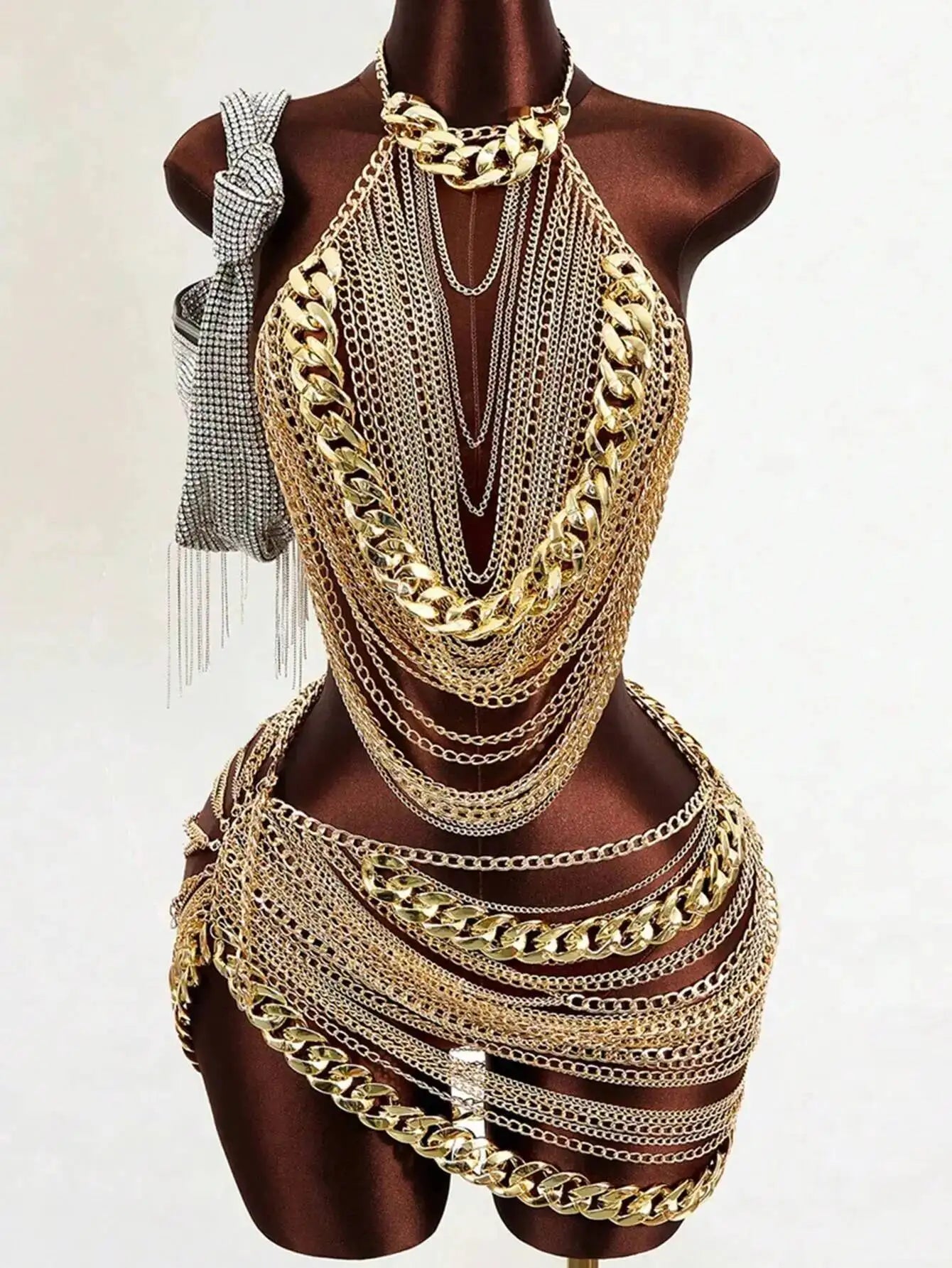 Sheer Metal Chain Dress with Backless Detail for Women