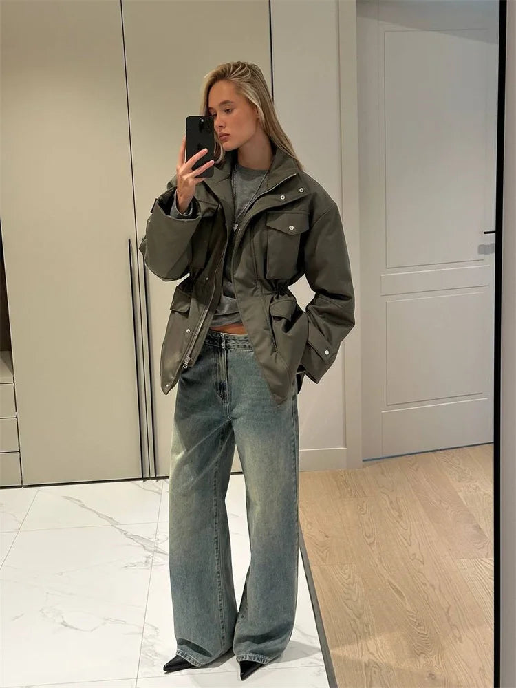 Women 's Jackets Vintage Lapel Zipper Big Pockets Zipper Full Sleeve Coats Lady 2026 Fashion New Woman Spring Jackets Outwears