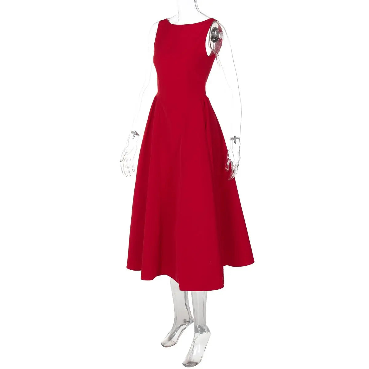 Solid Color Sleeveless Backless Dress with Waist Tie for Women