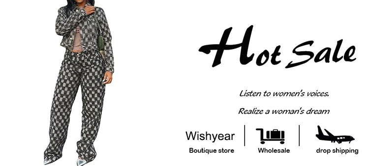 Women's Fashion Gray Denim 2 Piece Set Long Sleeve Patchwork Jacket And Wide Leg Pants Streetwear Grid Wash Jeans Autumn Outfits