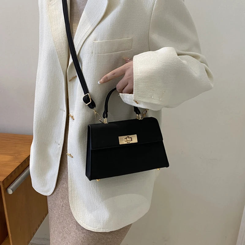 Luxury Fashion Small Square Bag Brand Design Advanced Leather Lock Simple Commuting Solid Color Texture Handbag Messenger Bag