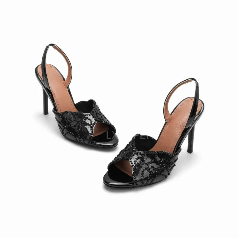 Luxurious Sparkling Fish Mouth Strap Sandals for Women