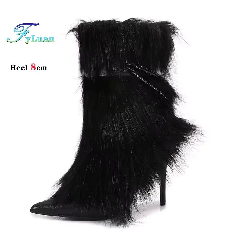 Fuchsia Faux Fur Buckle Ankle Boots