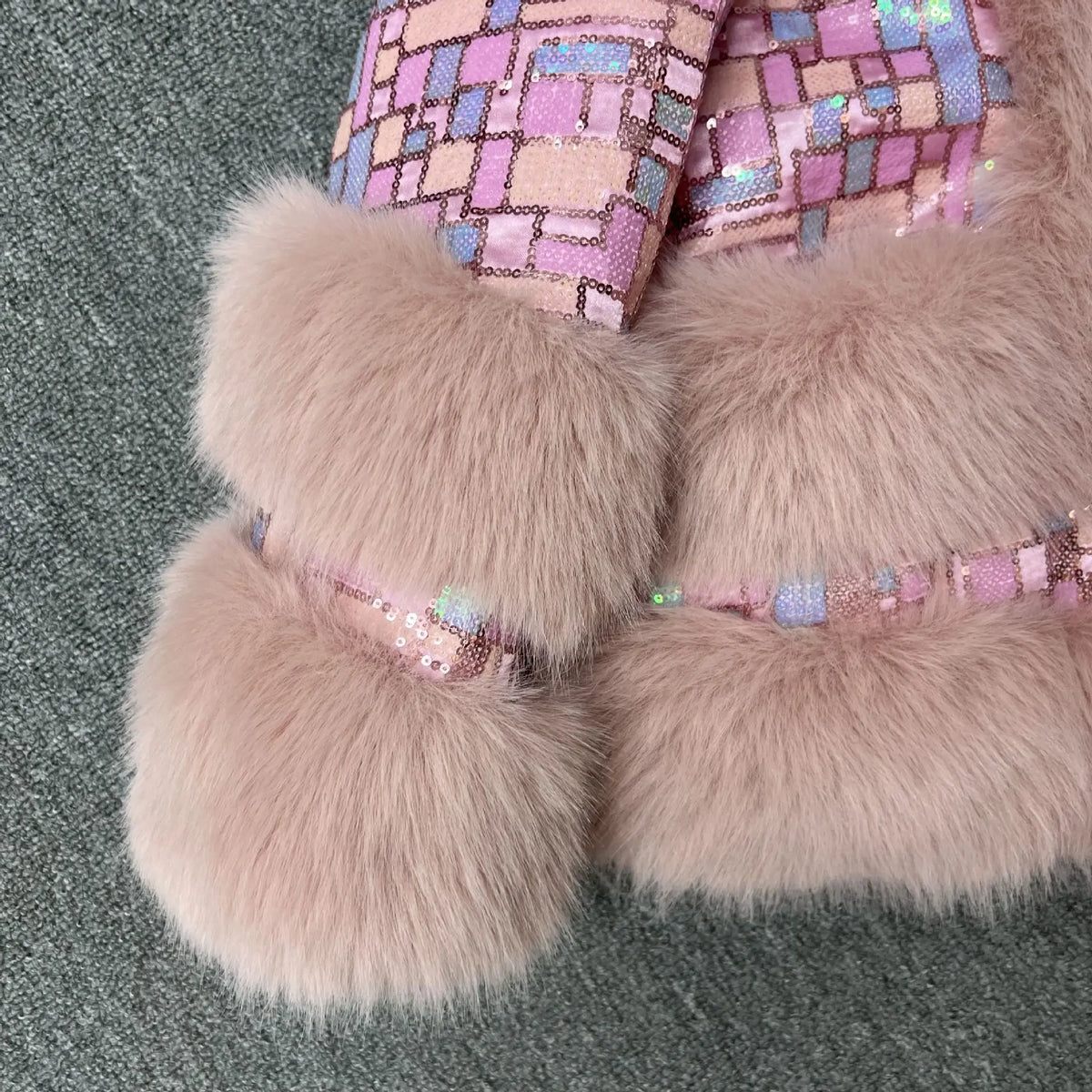 Purple Sequined Faux Fur Coat