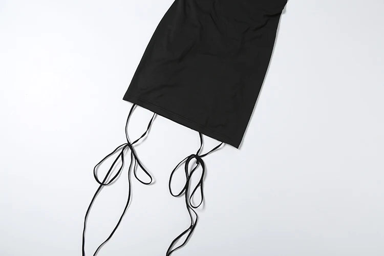 Sexy O-Neck Hollow Out Mini Dress with Metal Ring Cross Detailing for Women