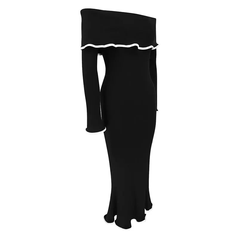 Women New Dresses Spring Fashion Long Sleeves High Quality Maxi Dress Black Sexy Backless Strapless Lady Elegant Dress Clothing