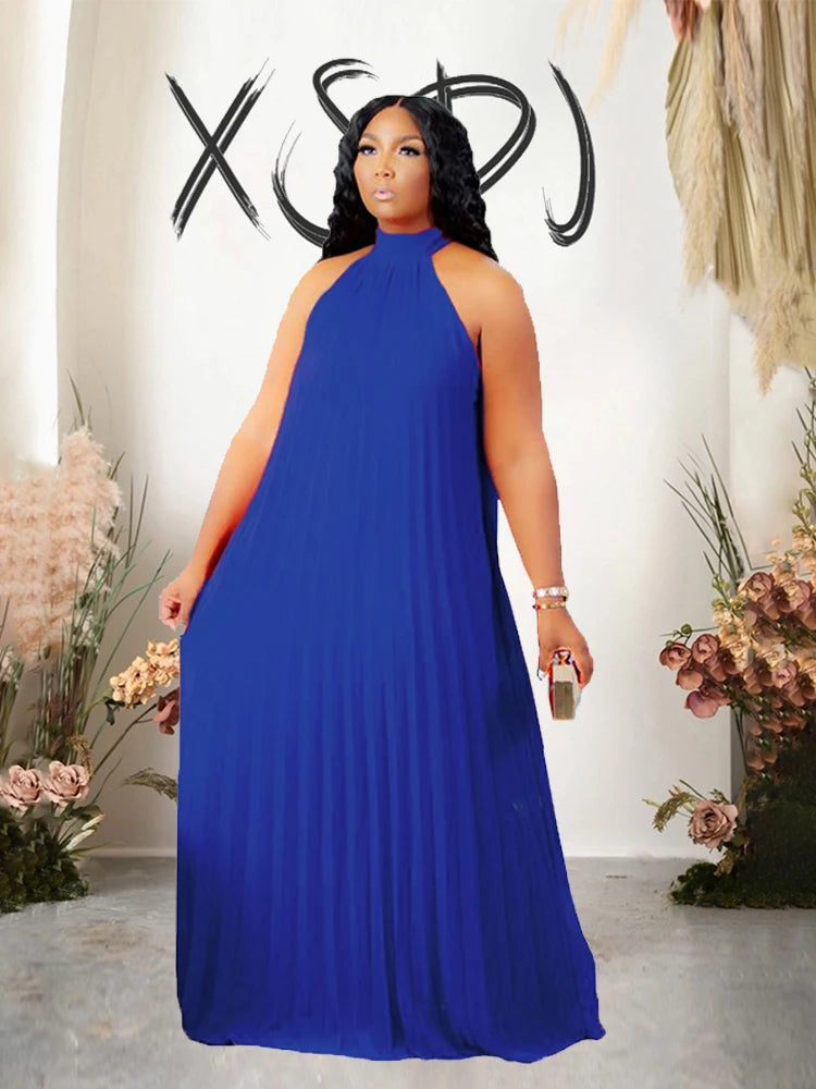 Chiffon Dresses for Women Long Elegant Evening Dress Big Size Round Woman Plus Size Sexy Pleated Halter Dress Summer Wear