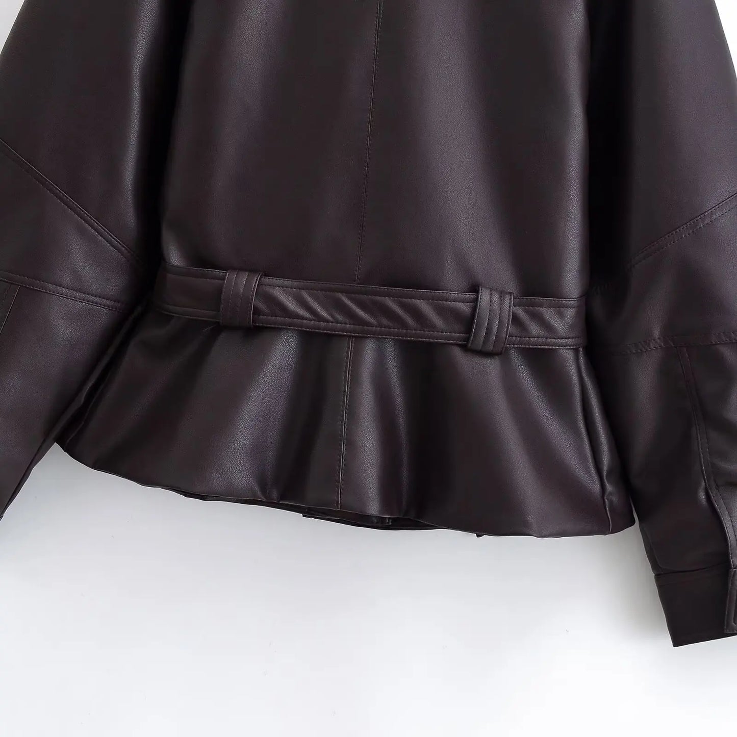 Vintage Black Belted Faux Leather Jacket for Women