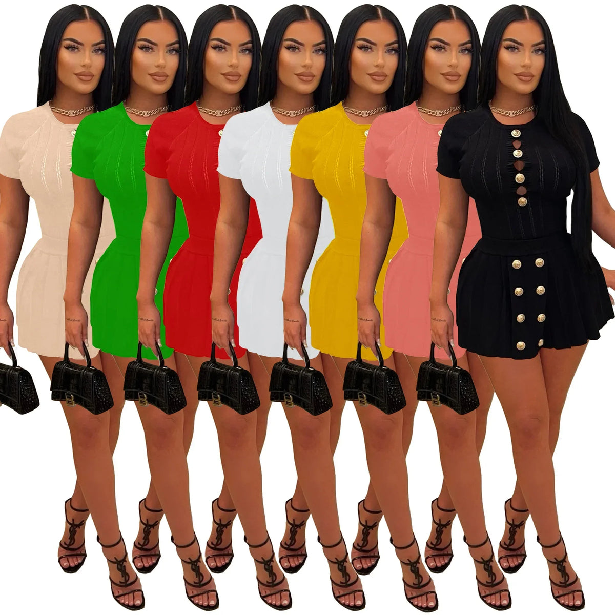 Casual Hollow Button Knit Two-Piece Beach Set for Women