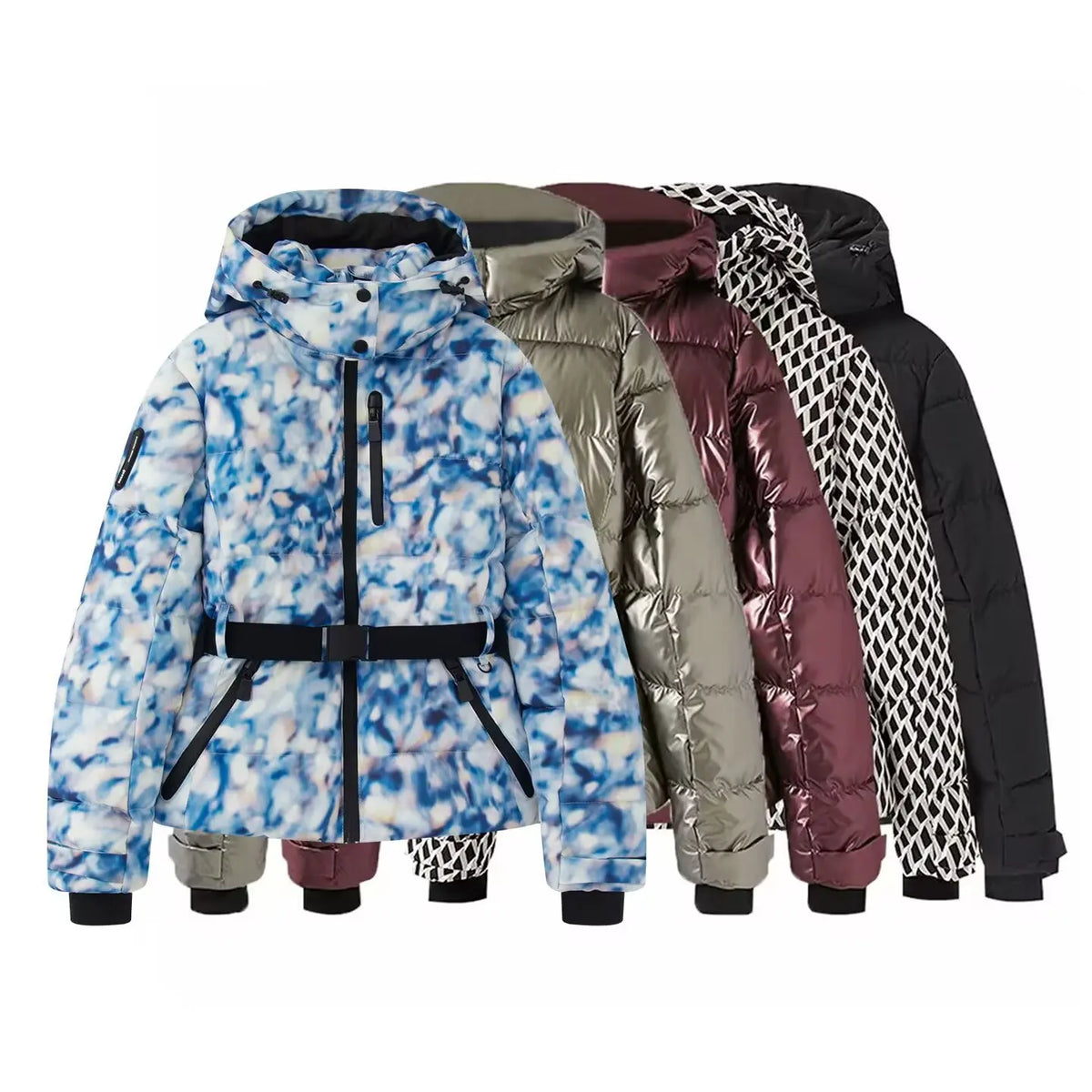 Warm Hooded Padded Ski Jacket And Pants Set for Women