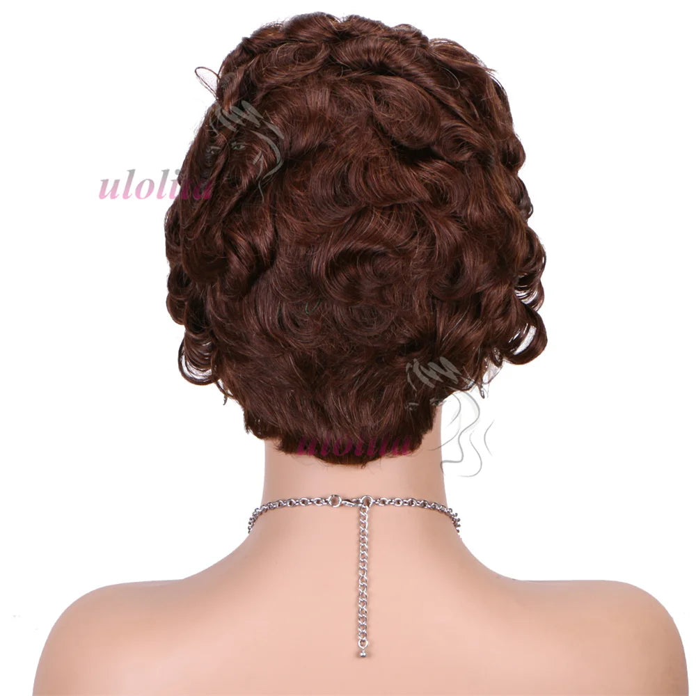 Chocolate Brown Pixie Cut Lace Front Human Hair Wig for Women