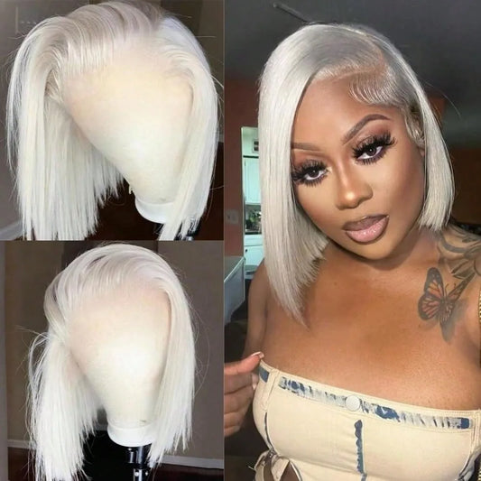 Short Straight Platinum Blonde Lace Front Wig for Women