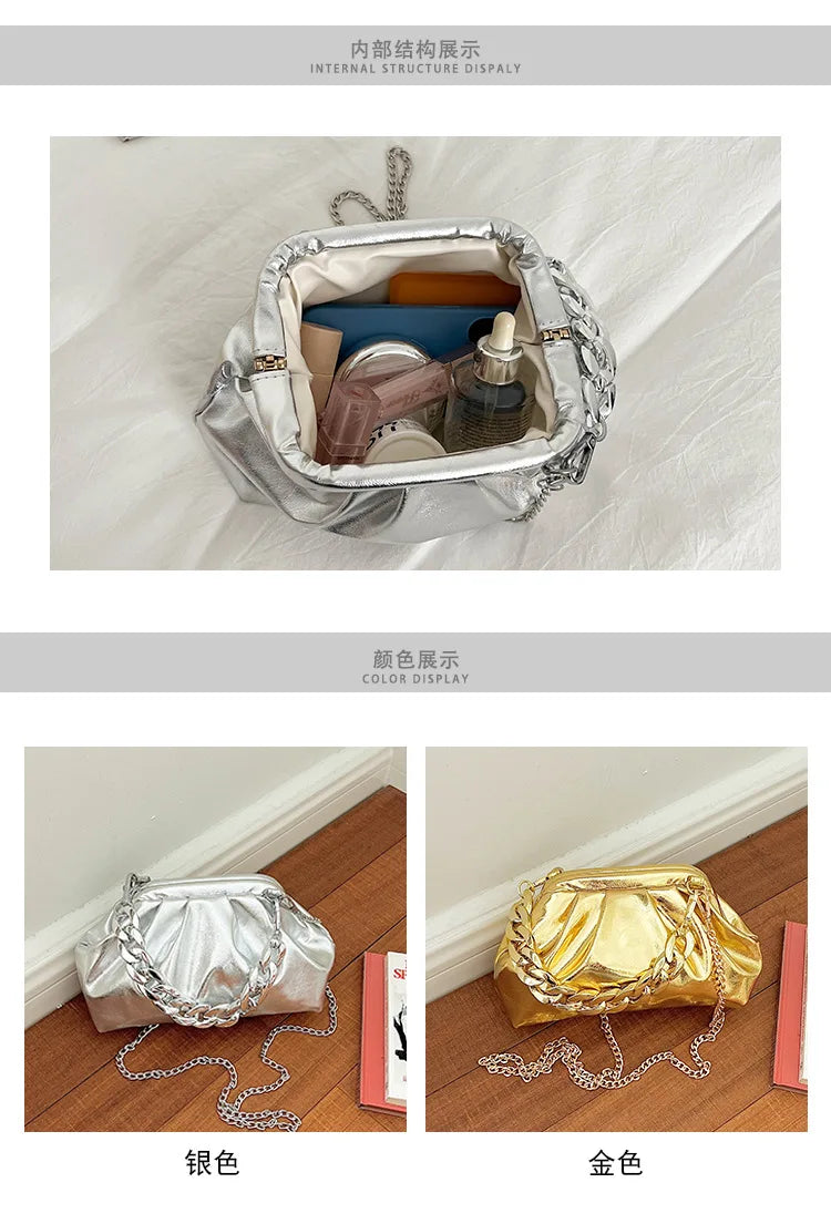 Elegant Pleated Chain Cloud Crossbody Shoulder Bag for Women