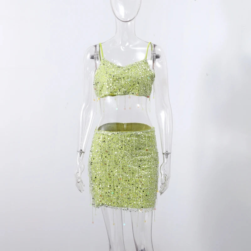 Glitter Strapless Corset and Matching Skirt Set for Women