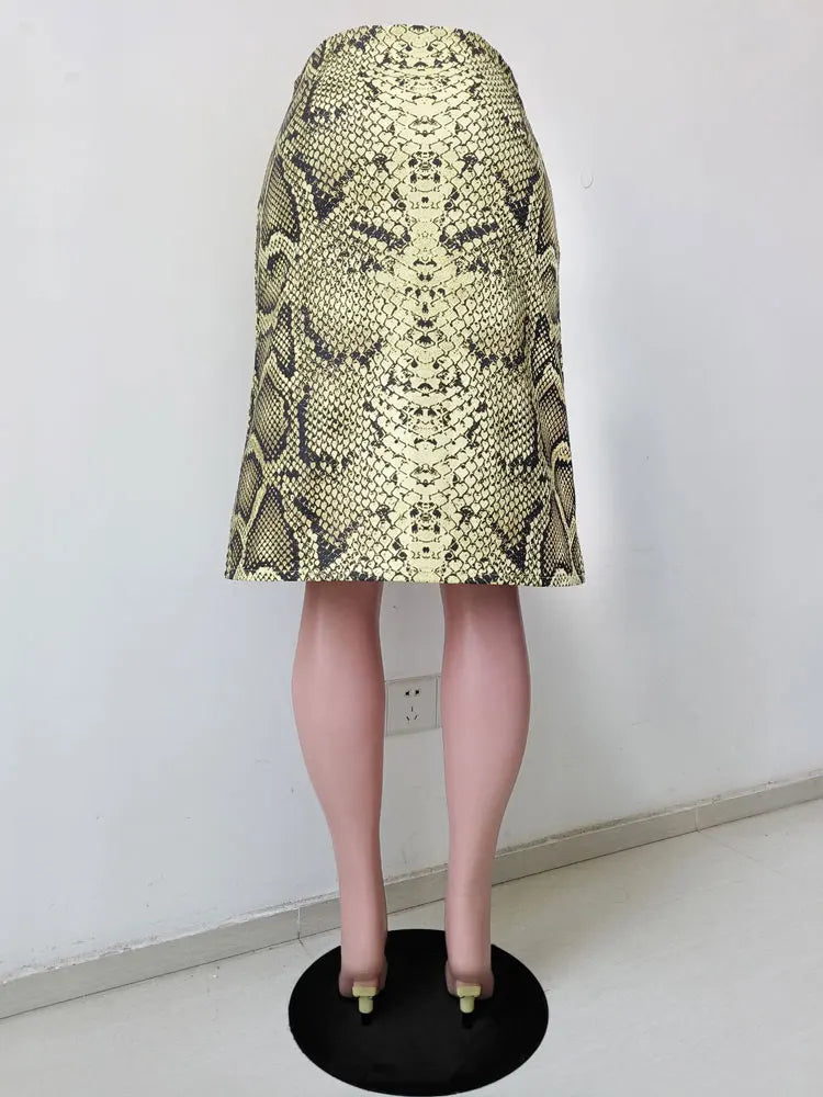 Snakeskin Patchwork High Waist Skirt