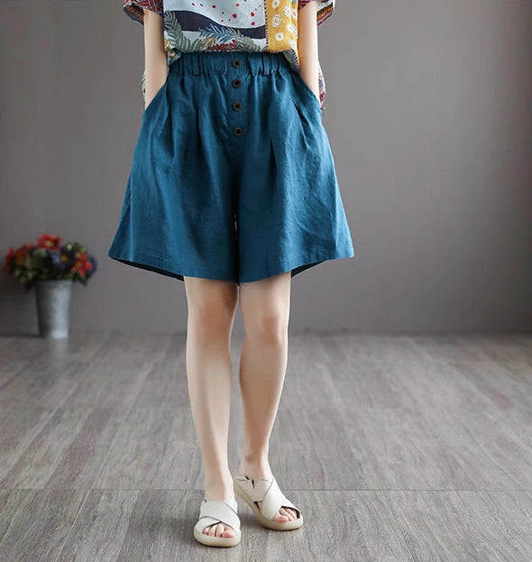 Short Pants Woman Bermuda with Waist Pocket Knee Length Mid Cotton Half Shorts for Women Elastic Linen Trend 2025 Kpop Wholesale
