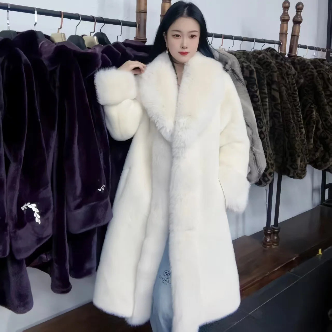 Faux Fur Coat for Women,Covered Button Jacket,Turn-down Collar Oversize,Thicken Warm,Female Clothes,New,Winter,2026