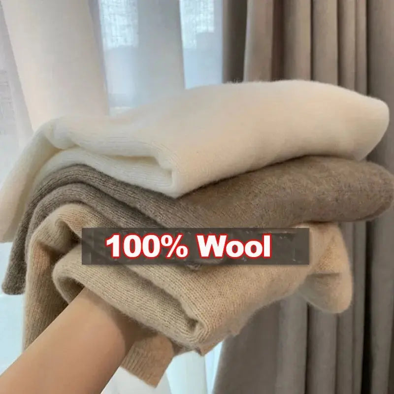 Wool Turtleneck Sweater With Stacked Collar for Women