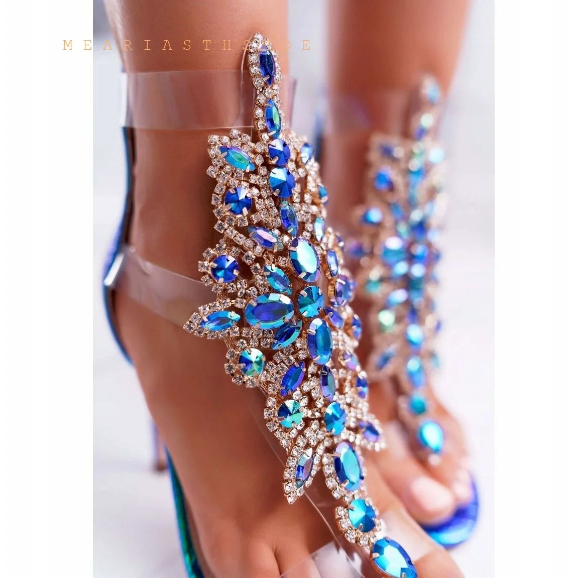 Clear Rhinestone T Strap Open Toe Gladiator Sandals For Women