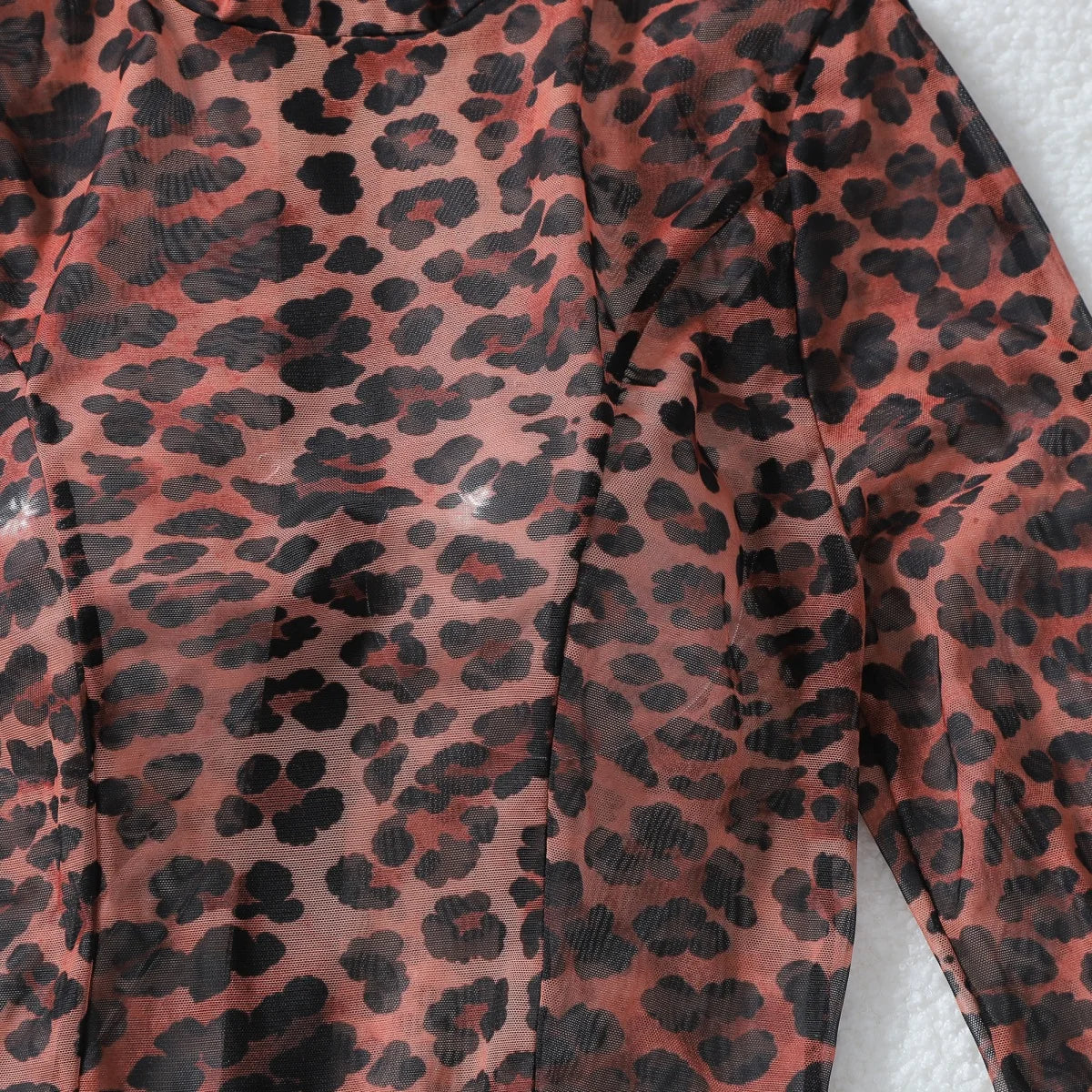 Slim Fit Leopard Print Long Sleeve Two Piece Set for Women