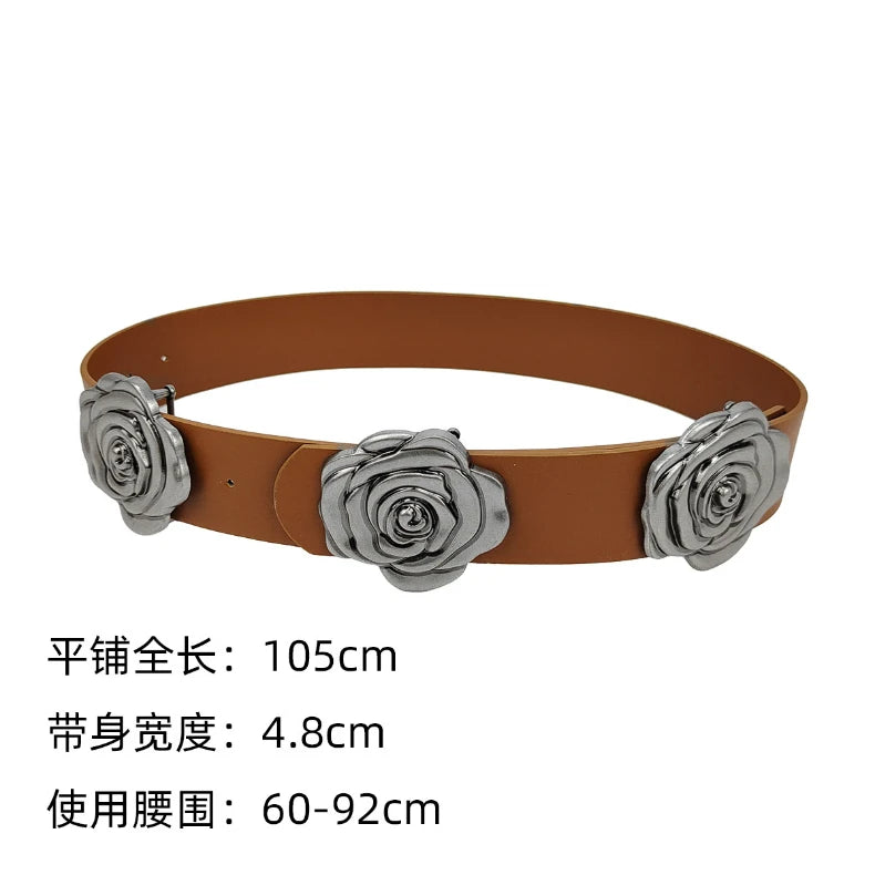 Statement Camellia Floral Wide Waist Belt for Women