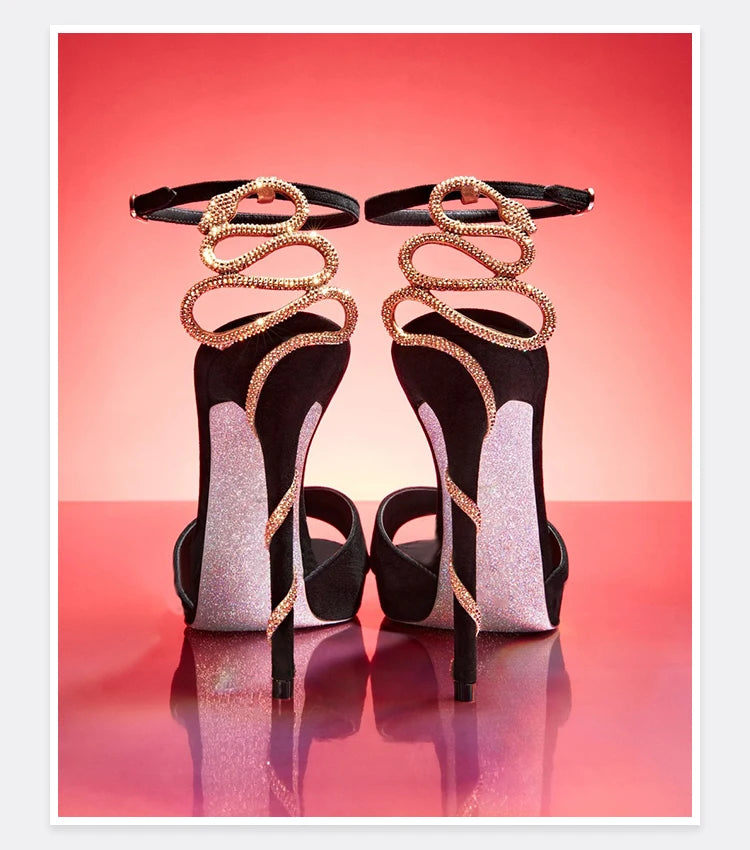Serpentine Strappy Stiletto Sandals With Open Toe for Women