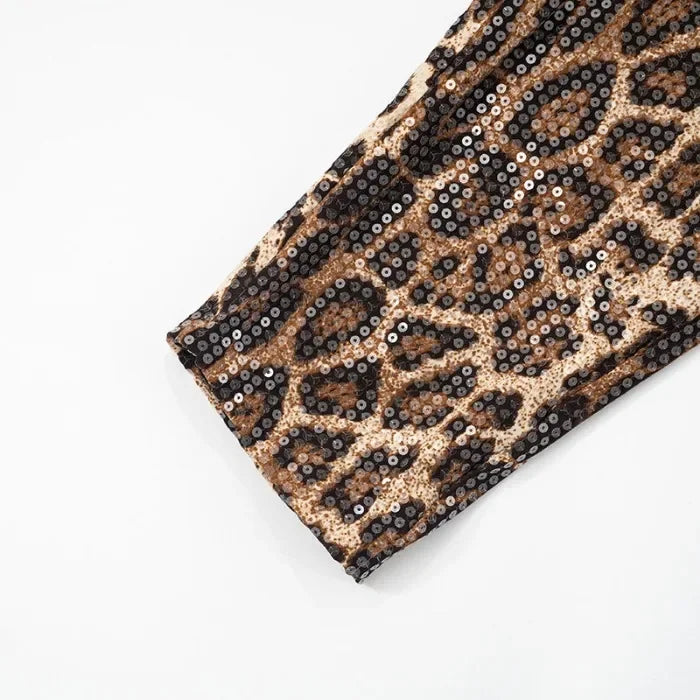 Tank Top Sets for Women Clothing Summer 2025 Sexy Neck Hanging Leopard Print Sequined Sleeveless Vest and Shorts Suit Streetwear