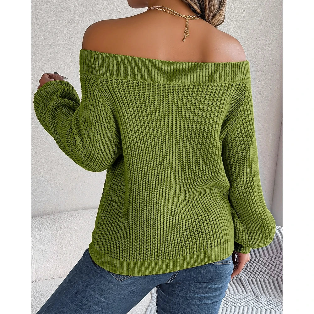 Women Off Shoulder Long Sleeve Knit Sweater Female Spring Casual Top y2k Clothes Streetwear