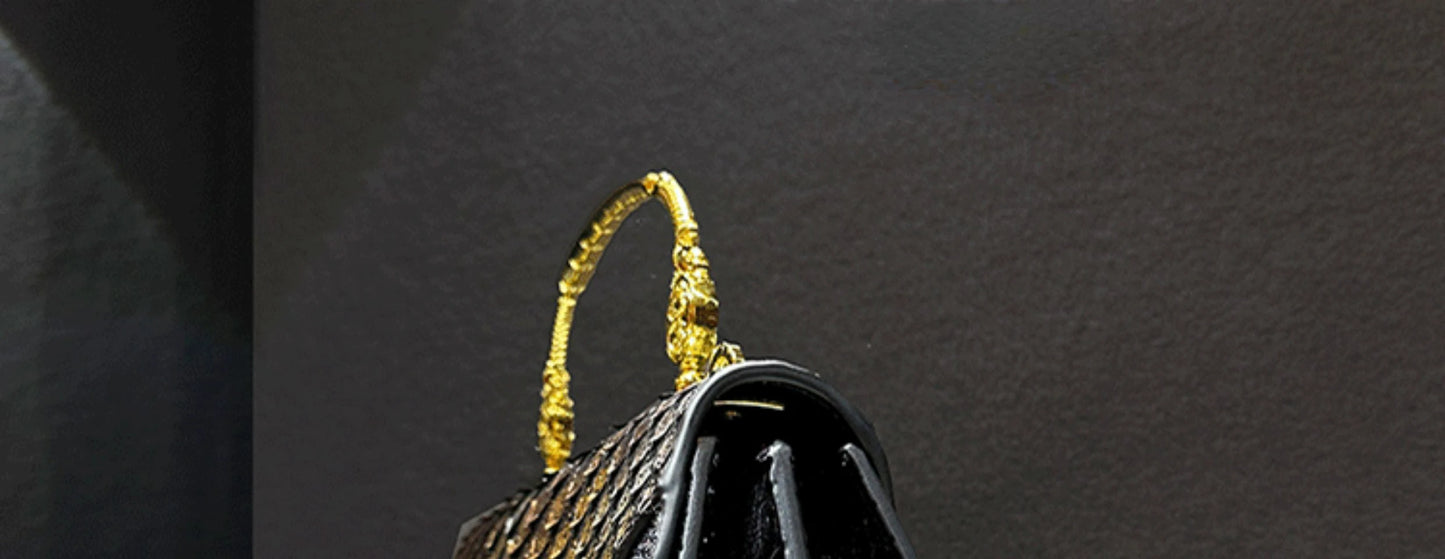 Dragon Scale Crocodile Print Cowhide Handbag for Women