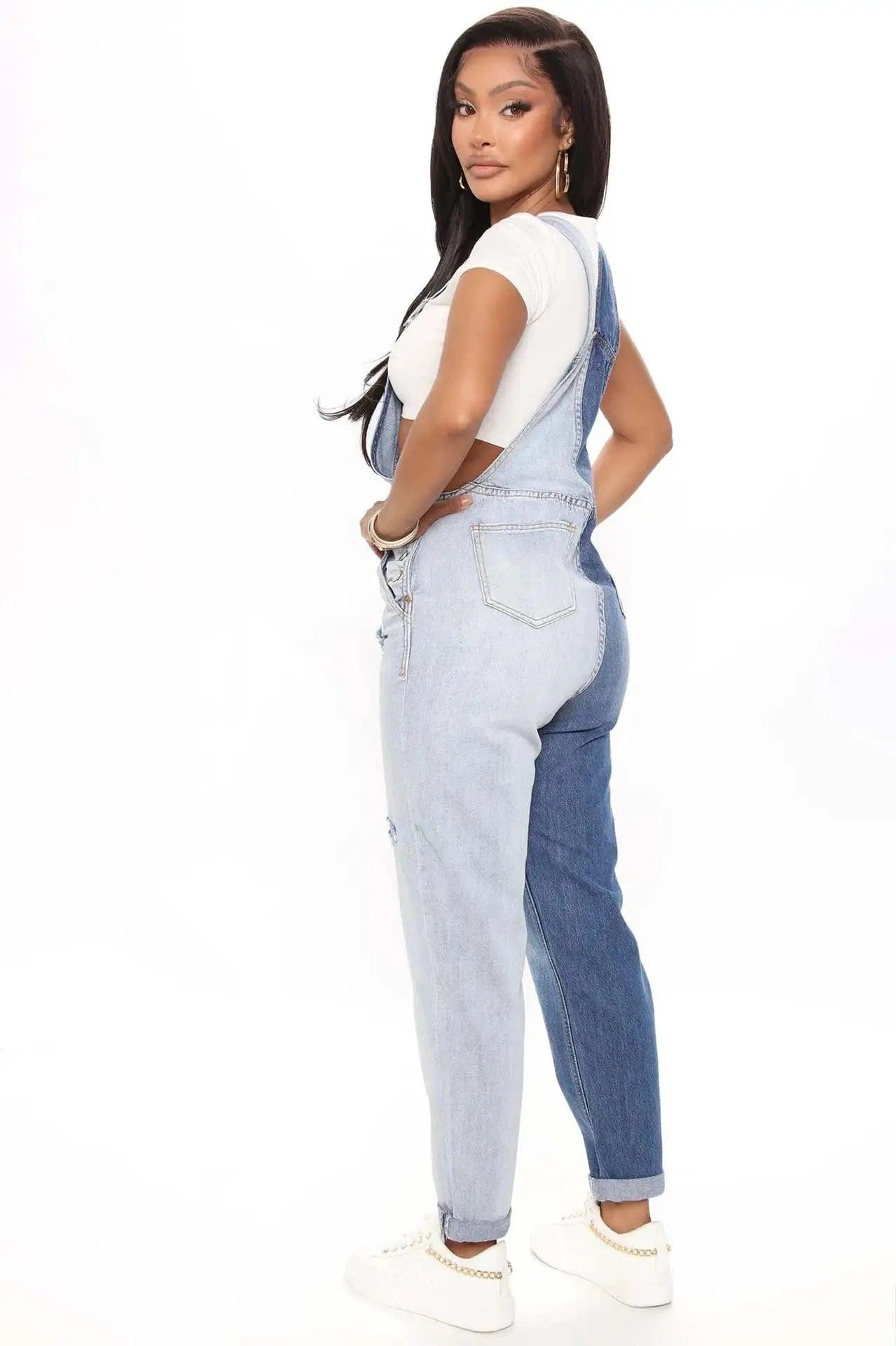 Denim Stretch Jumpsuit Sexy Women Spaghetti Strap Elegant Patchwork Jeans Holiday Overalls Rompers