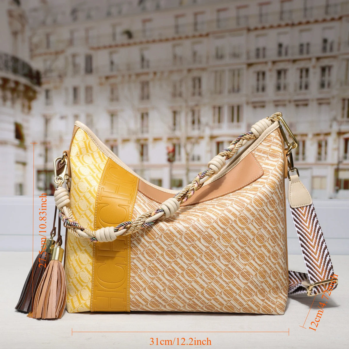 Textured Letter Print Tote And Crossbody Bag for Women