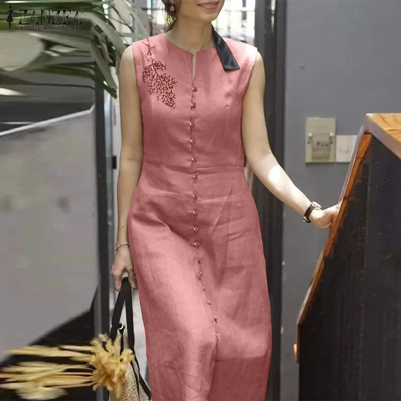Embroidered Floral Midi Dress