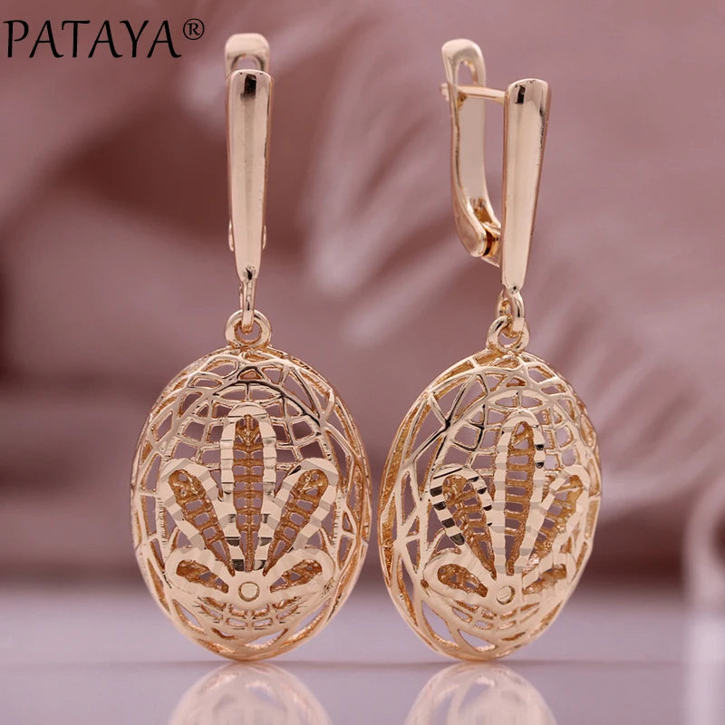 Rose Gold Hollow Leaf Dangle Earrings
