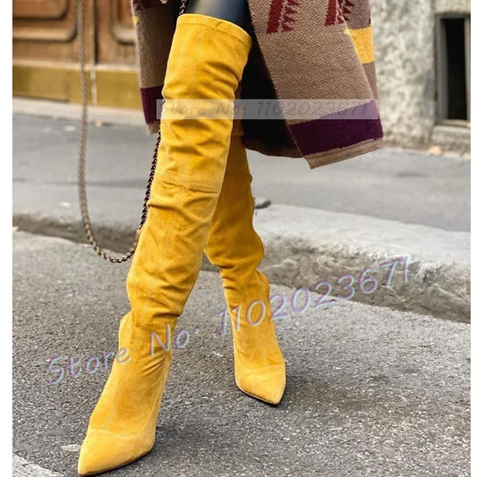 Colorblock Suede Over Knee Boots