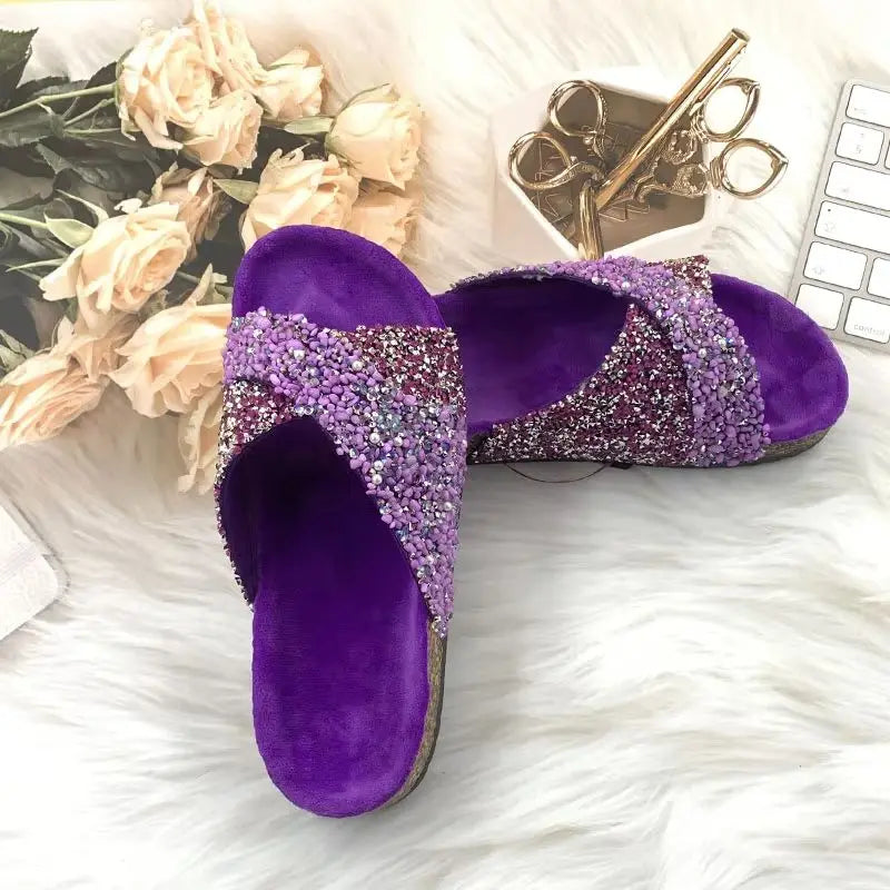 Summer Bling rhinestones Beach outside flat Women Slippers Fashion Casual Ladies Flip-Flops