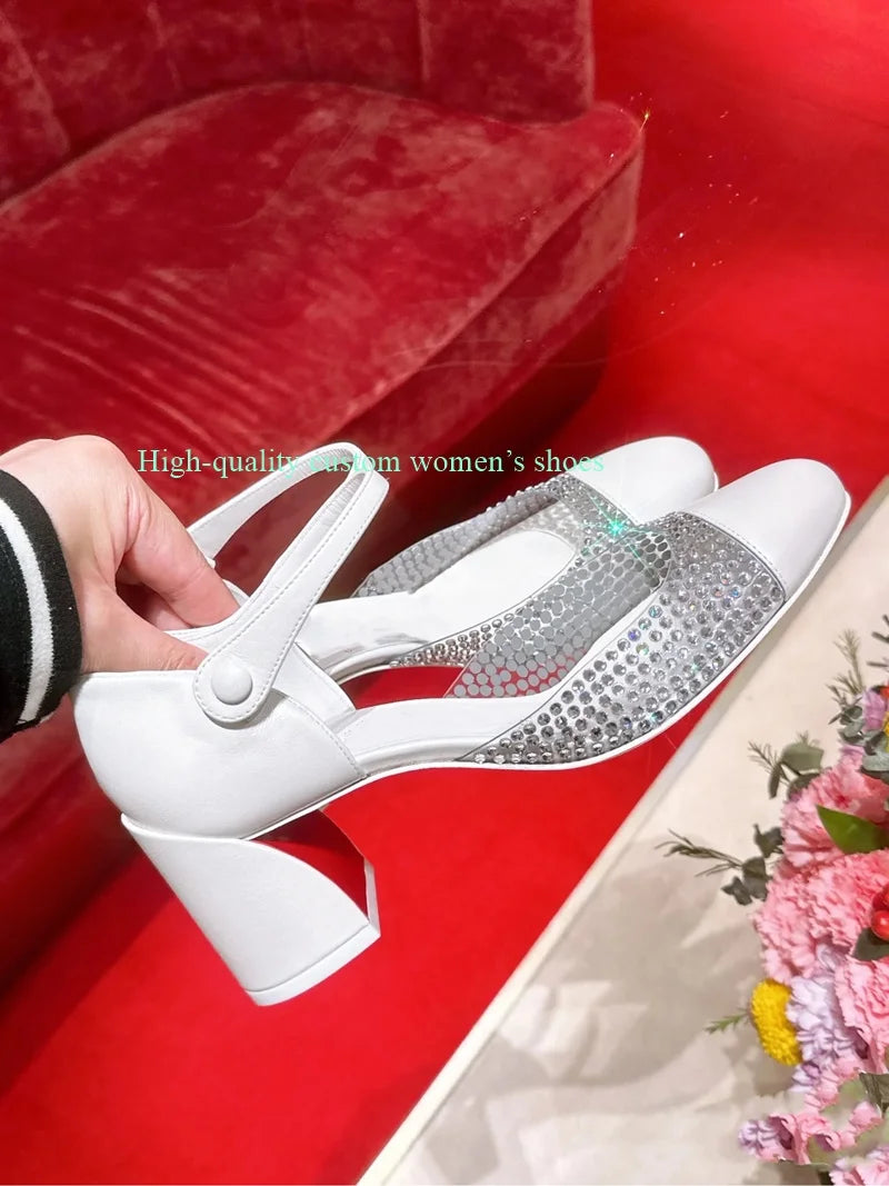 Elegant Gold Round Rhinestones Color-Blocked Sandals for Women