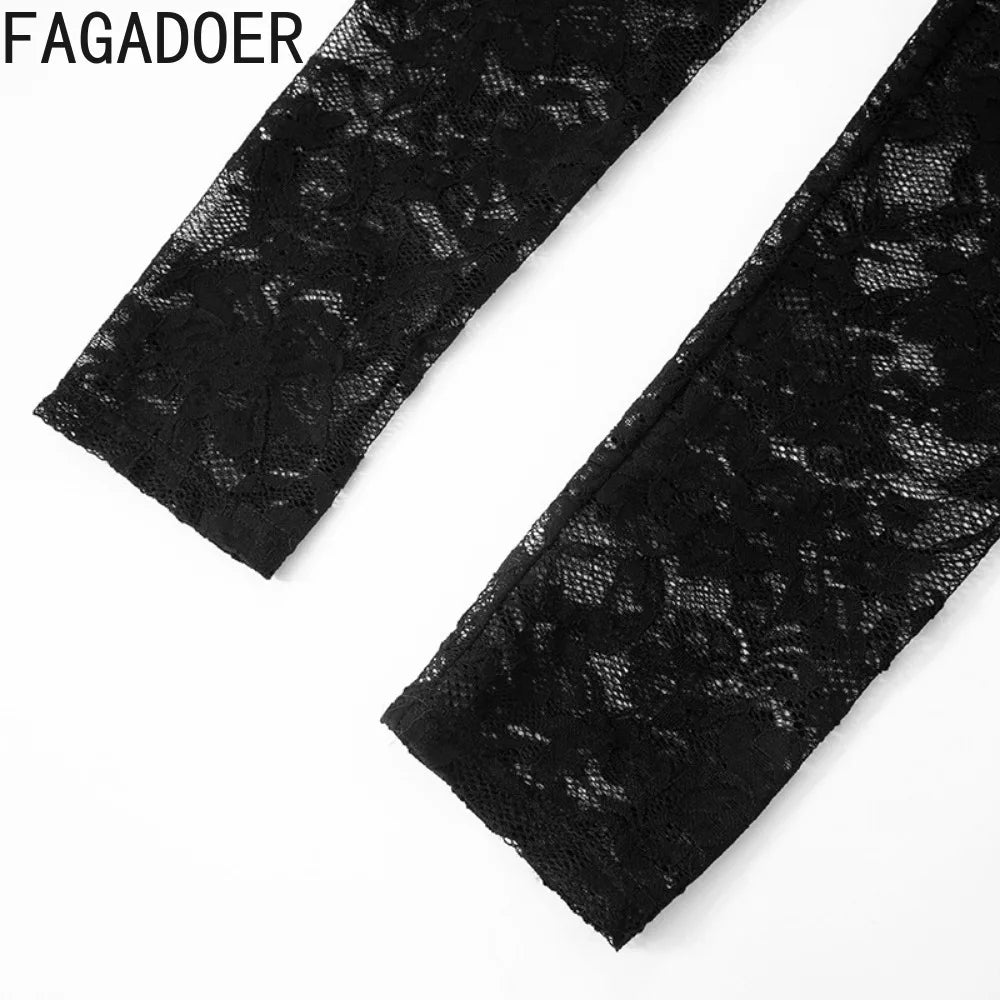 FAGADOER Sexy Mesh Leggings Pants Women Black See Through Hollow Out Skinny Lace Pants Female Party Club Streetwear 2025 New