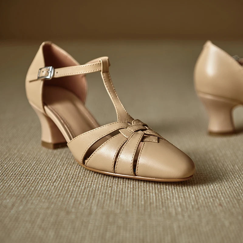 Elegant High Heel T Strap Sandals With Closed Toe for Women