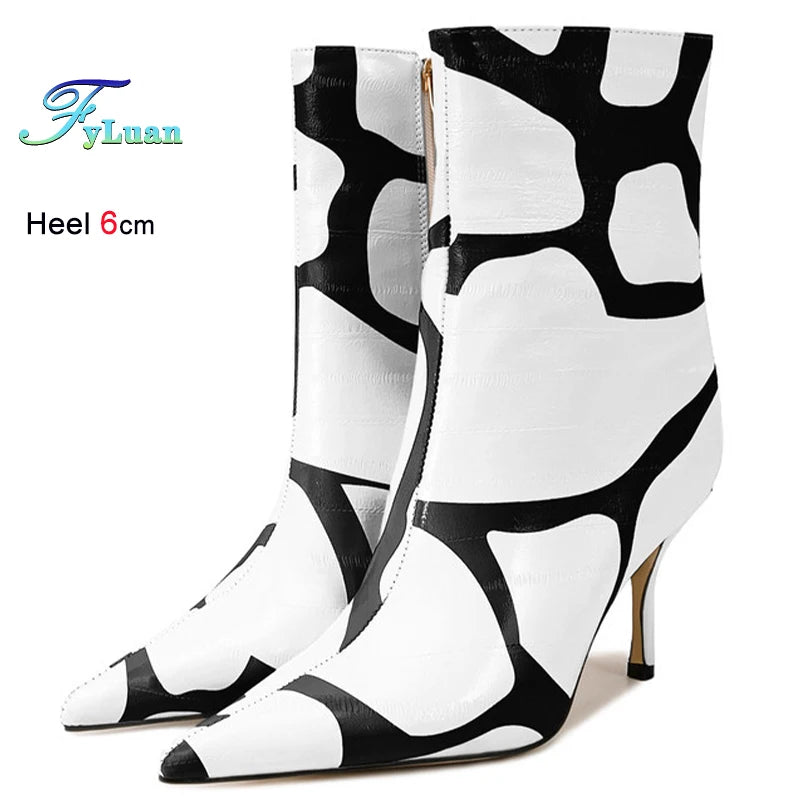 Fashion Trendy Pointed Toe High Heel Ankle Boots With Side Zipper for Women