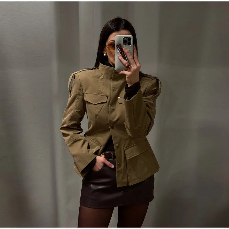 Lightweight Stand Collar Single Breasted Slim Coat for Women