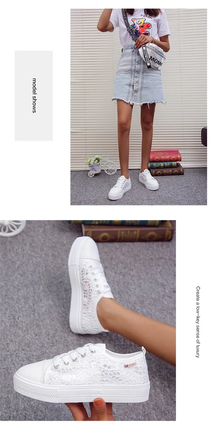 Lightweight Embroidered Lace Up Sneakers For Women
